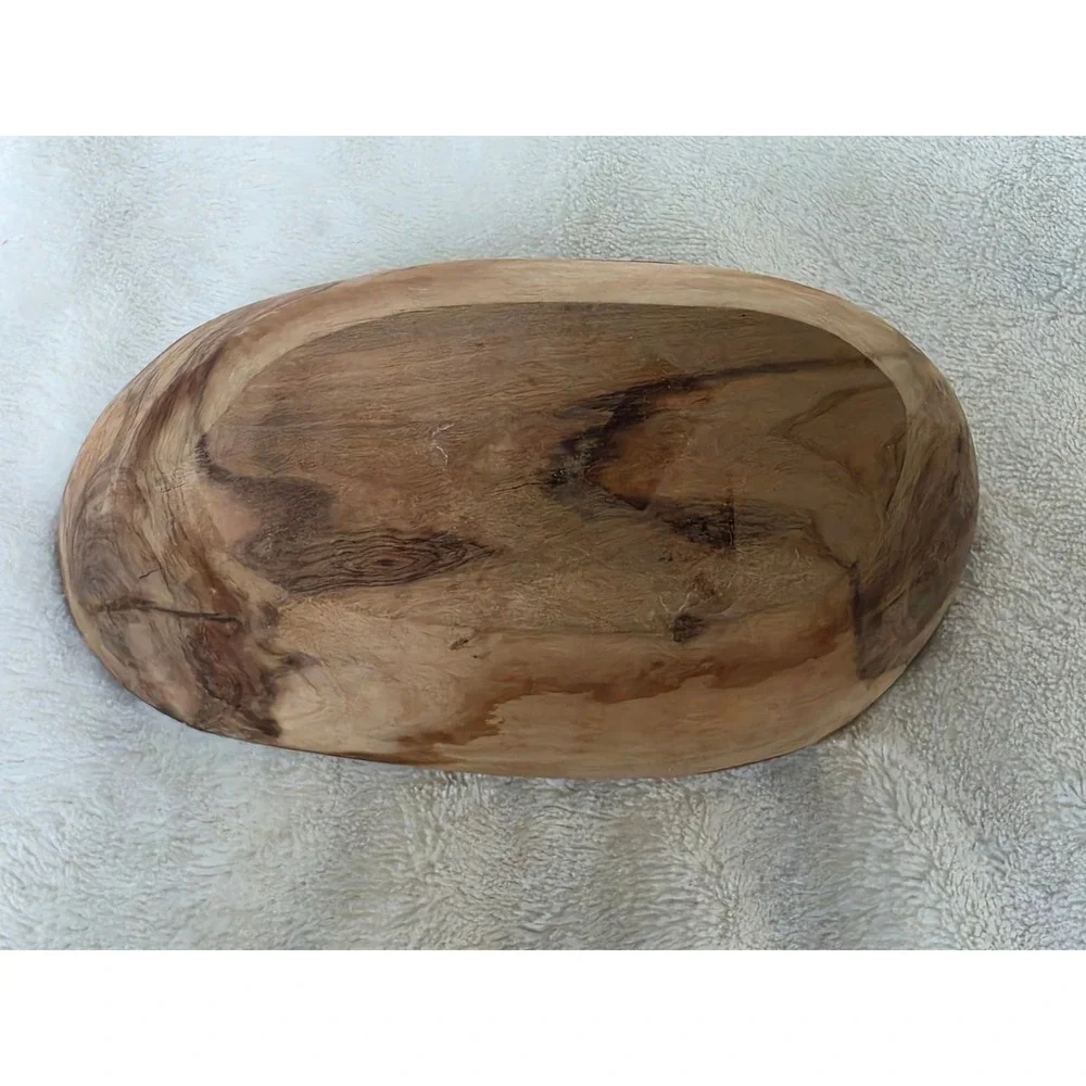 Hand Carved Olive Wood Bowl Natural Live Edge Rustic Decorative Dough Bowl 6.5in